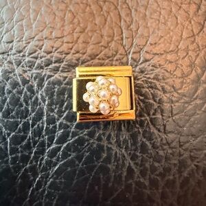 Gold-Tone Pearl Ball Italian Charm Link